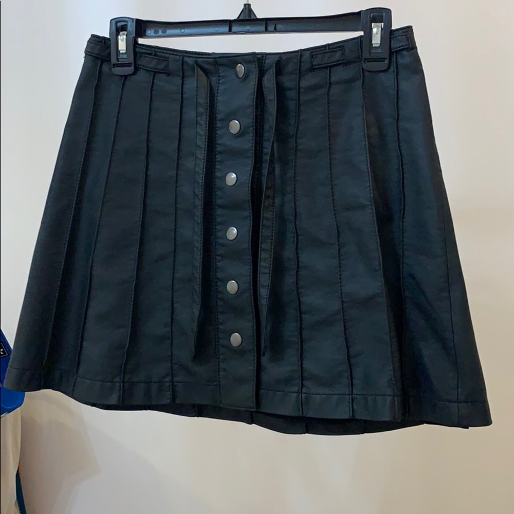 black leather button down skirt